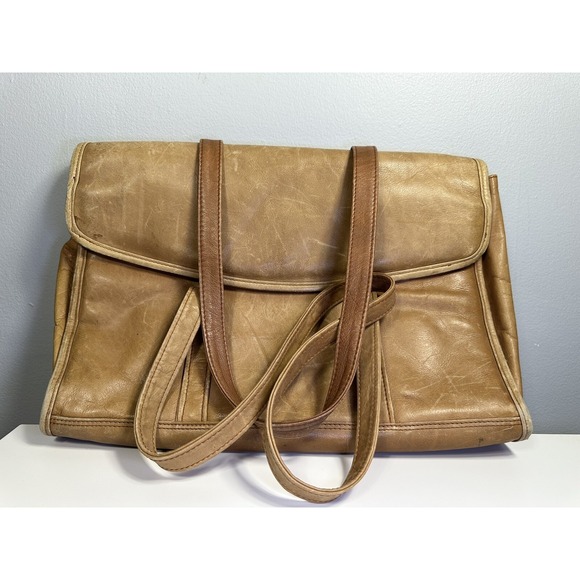 Vintage RENWICK Tan Brown Leather Messenger Bag Shoulder Straps